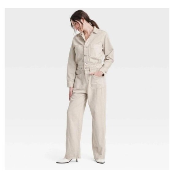 Universal Thread Women's Denim Baggy Jumpsuit Beige Size 6 NWT - Picture 3 of 3